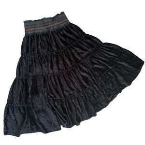 Y2K Poetry Velvet Tiered Maxi Skirt S Boho Gypsy Whimsigoth Smocked Waist Black